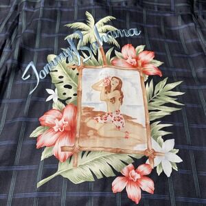 Tommy Bahama Silk Button Down Shirt Mens L Black Hula Girl Embroidered Grid